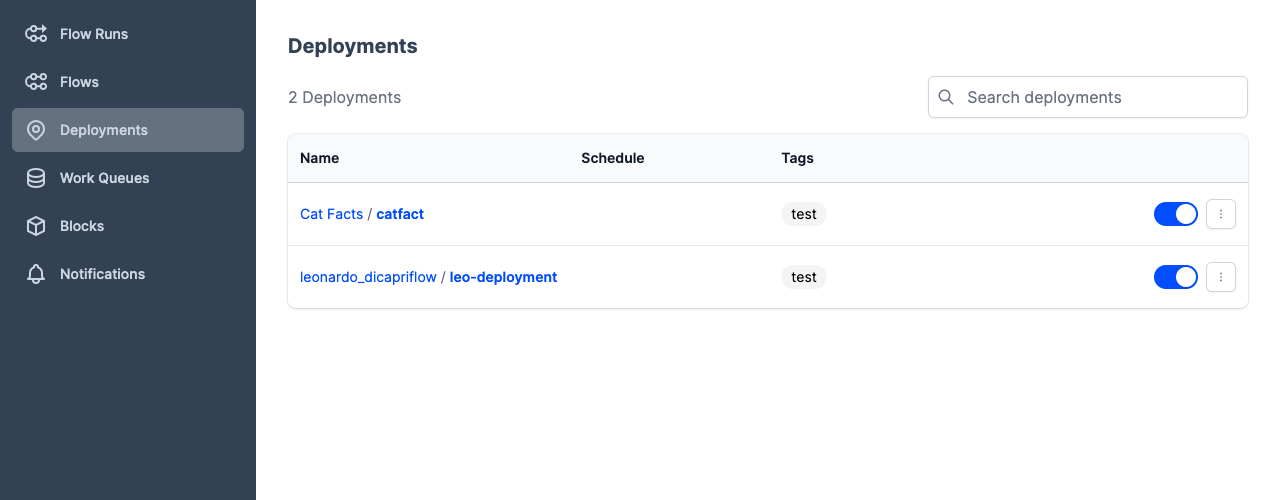 Viewing deployments in the Prefect UI