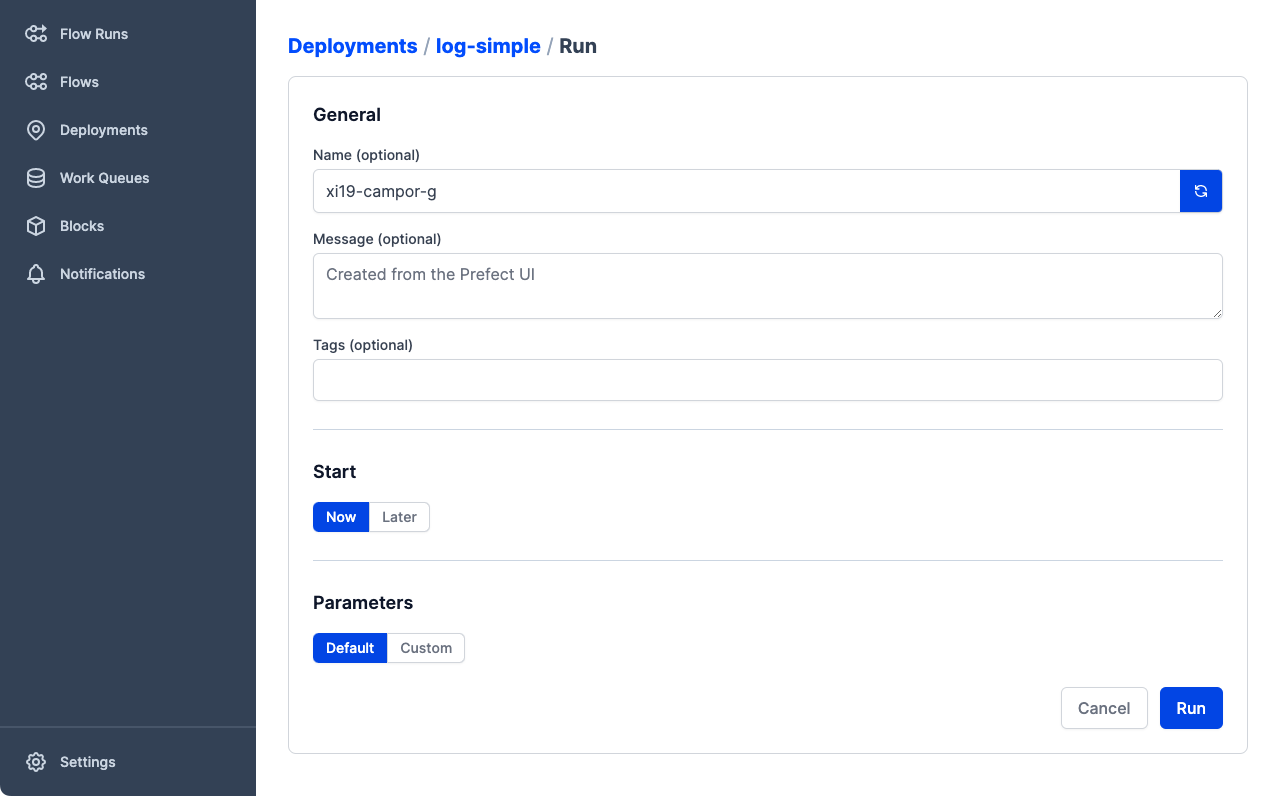 Configuring custom flow run settings