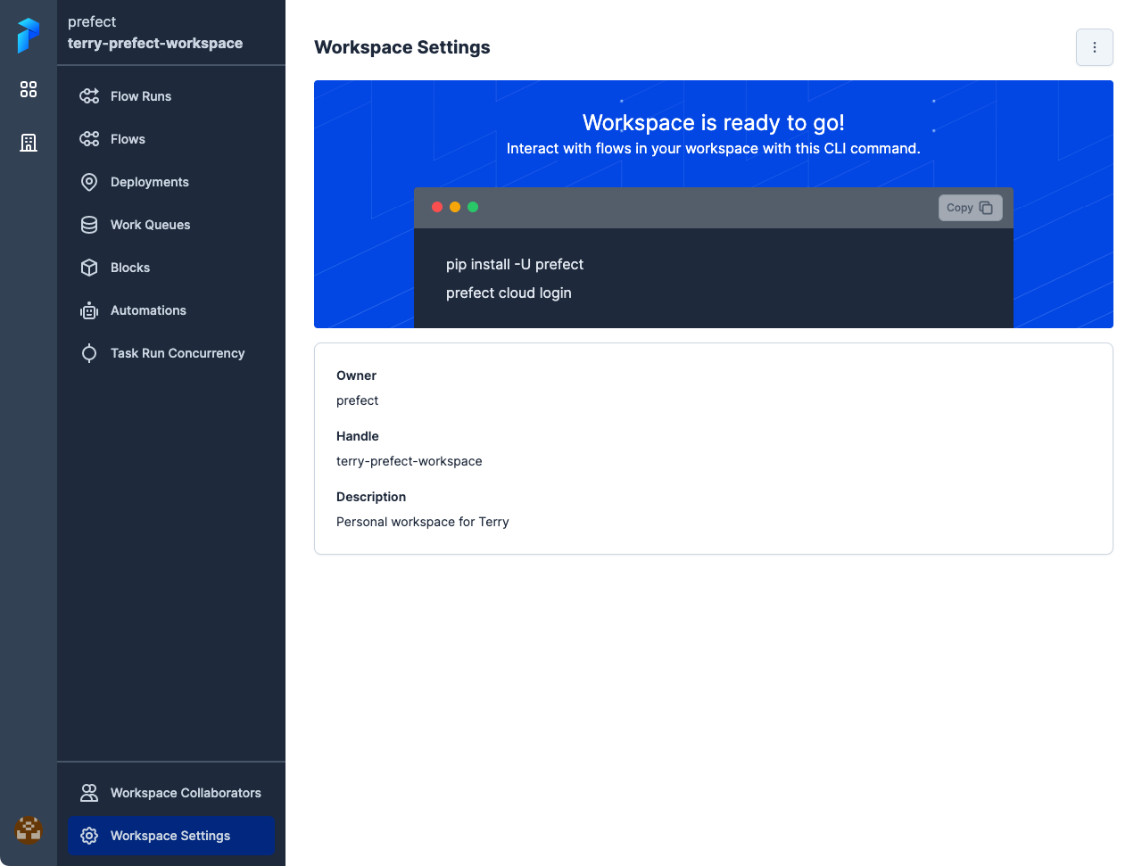 Viewing a workspace dashboard in the Prefect Cloud UI.